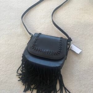 Summer & Rose Sadie Style Black Faux Leather Crossbody Boho Fringe Bag Purse NWT
